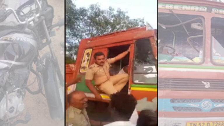 விபத்தை ஏற்படுத்திவிட்டு வேகமாக சென்ற லாரி : சினிமா பாணியில் விரட்டி பிடித்த போலீசார்