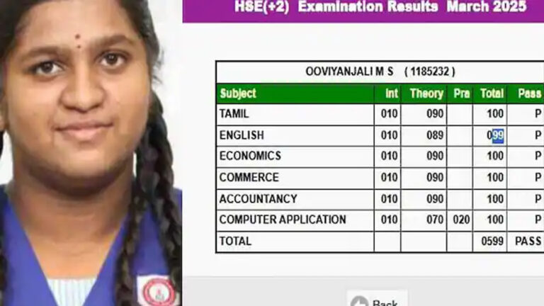 600-க்கு 599 மதிப்பெண்கள் எடுத்த திண்டுக்கல் மாணவி