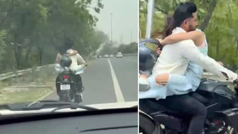 கட்டிப்பிடித்தபடி பைக்கில் பயணம்.., அபராதம் விதித்து ஷாக் கொடுத்த போலீஸ்