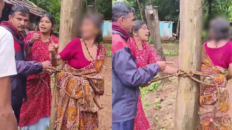 வீட்டின் முன் குப்பை கொட்டிய மூதாட்டியை கட்டி வைத்து தாக்கிய பெண்